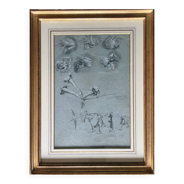 Tableau Etudes de fleurs botanique Roses Jasmin XIX° siècle + cadre