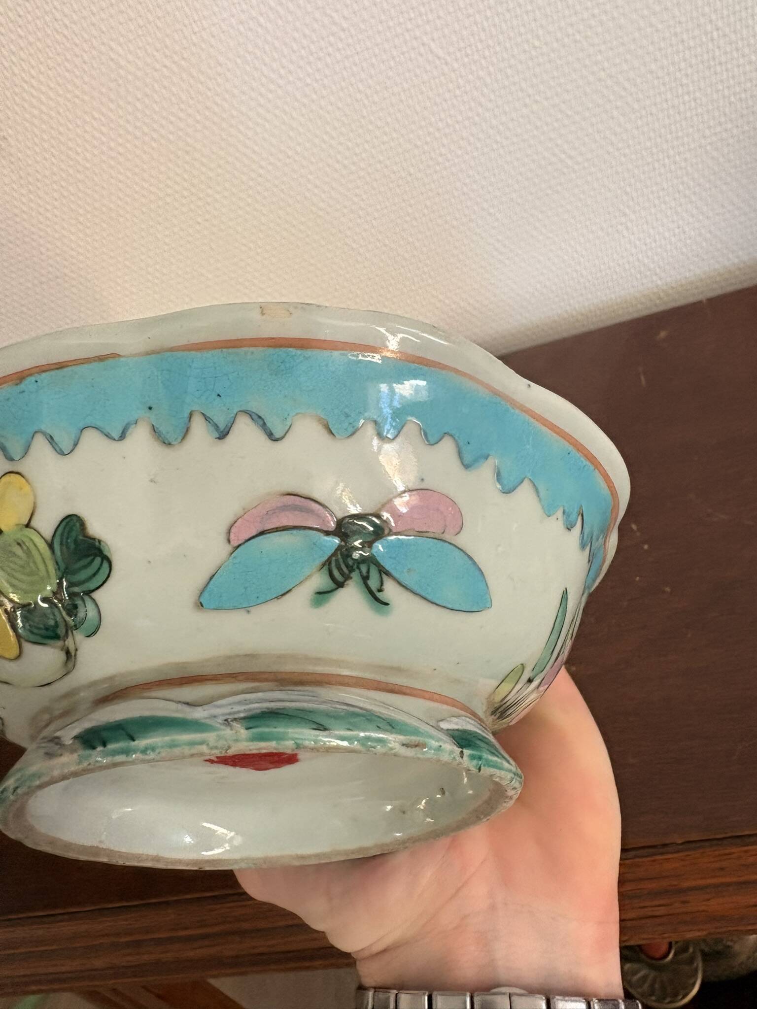 Coupe Plate Empty Pocket Family Rose Celadon Porcelain Peranakan Qing