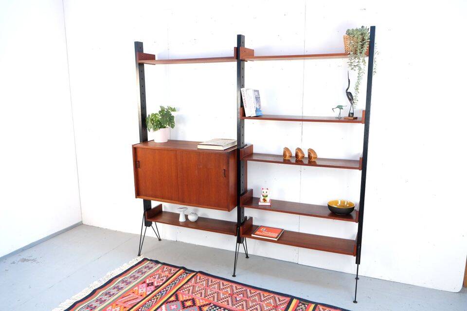 WHB teak shelving system, 1960s–70s retro vintage style.