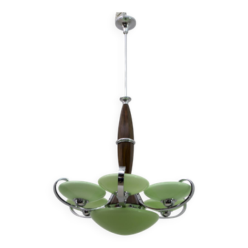 Art Deco Italian Chrome and "Incamiciato" Glass Chandelier, 1930s