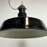 Industrial midcentury black enamel factory lamp, 1950s