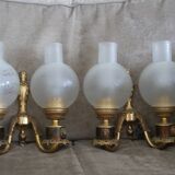 Paire vintage 1960 français laiton métal tête de lion appliques murales globe en verre