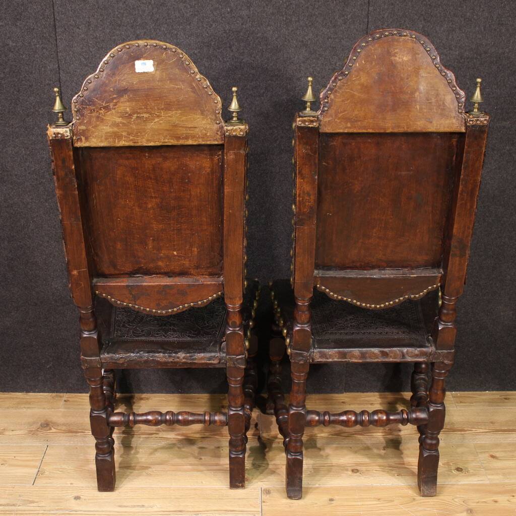 Pair of 18th-century antique Italian leather chairs