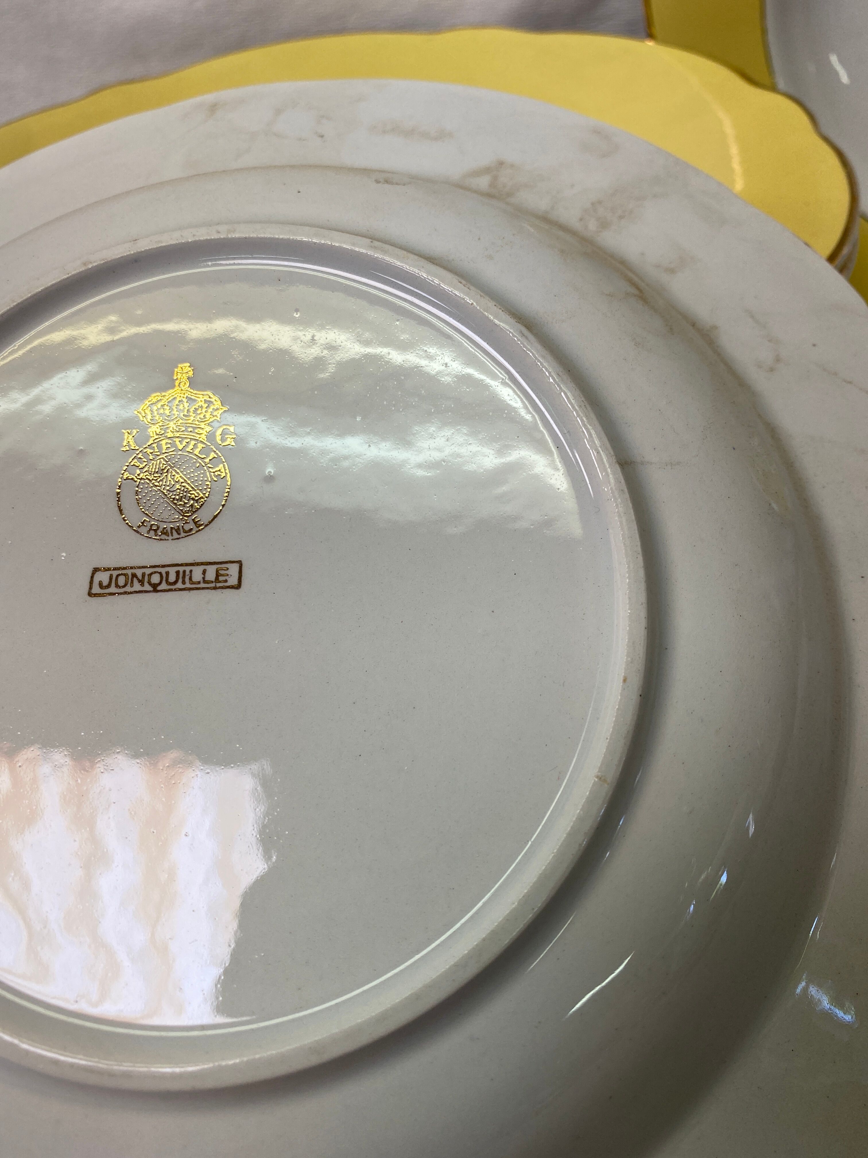 Set of 10 vintage yellow luneville hollow plates