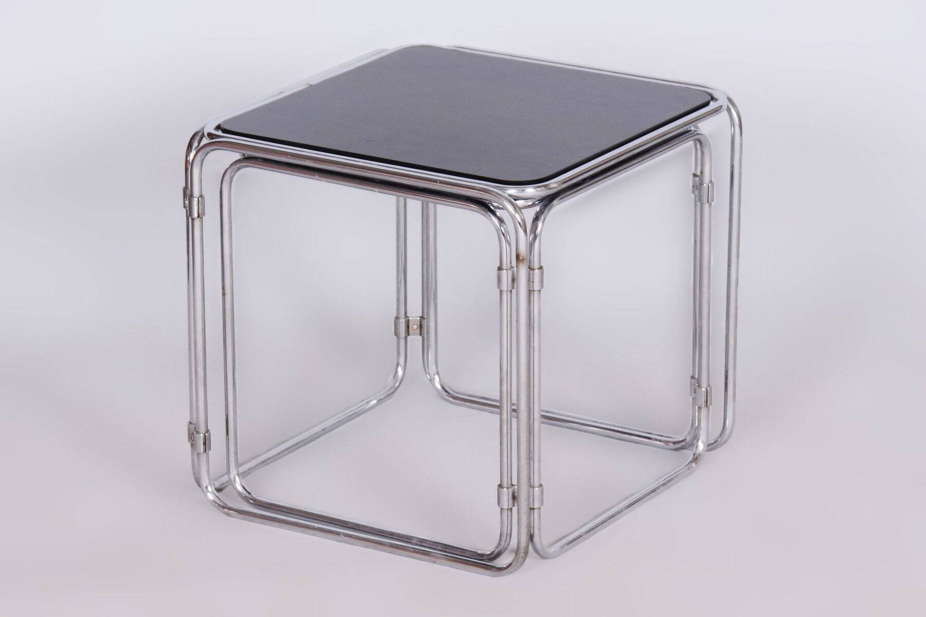 Mid-Century Nesting Tables in Chrome-Plated Steel and Glass, Czechia, 1960s, Set of 2