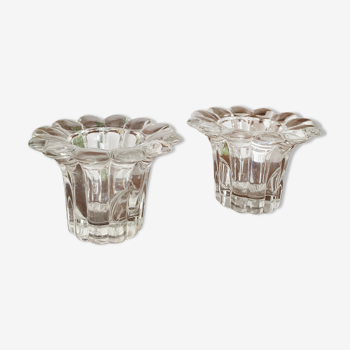 Pair of flower-shaped glass candle holders