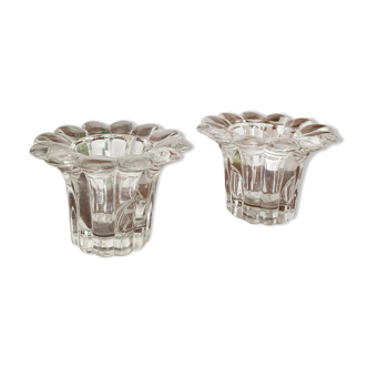 Pair of flower-shaped glass candle holders