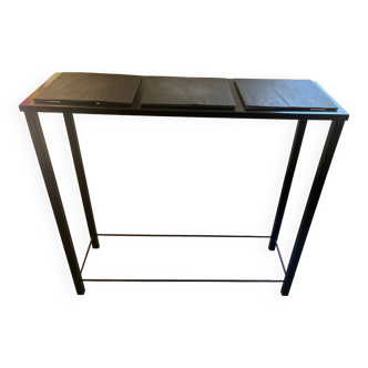 Designer black aluminum and slate console