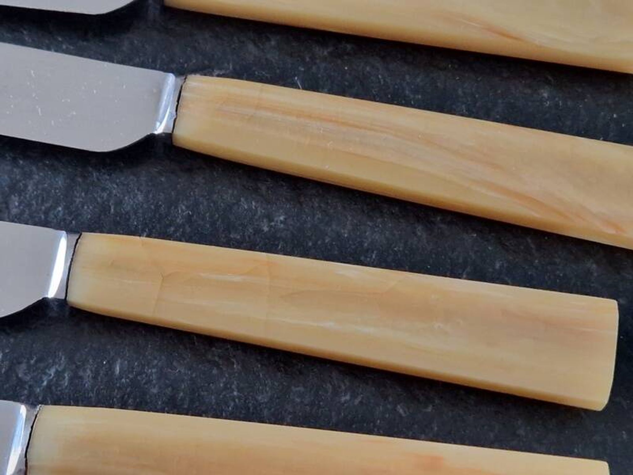 Philos - Set of 12 stainless steel dessert knives with bakelite handles.
