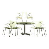Set of 6 Arne Jacobsen 3207 Armchairs and Dining Table A826 by  Arne Jacobsen for Fritz Hansen