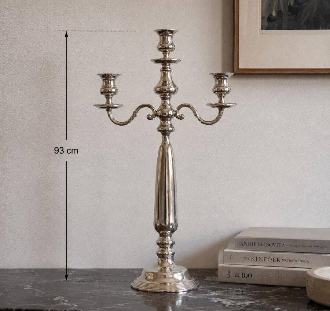 Large Three-Arm Stainless Steel Candelabrum, 1990s