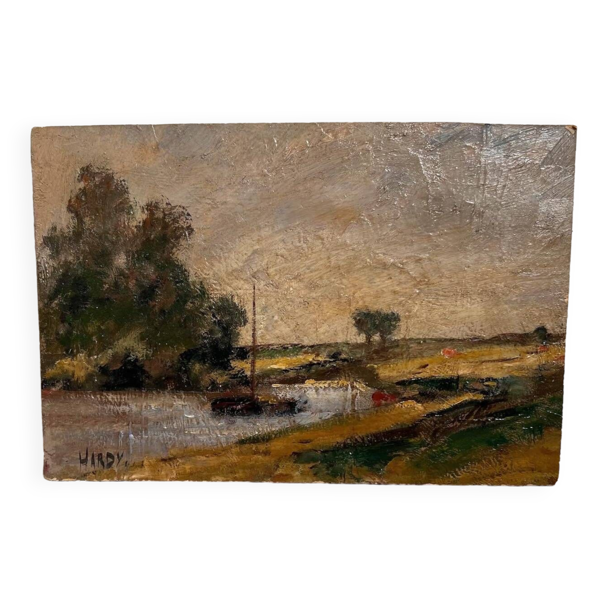 Barge painting on river French countryside