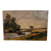 Barge painting on river French countryside