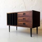 Wooden sideboard with 3 drawers and vinyl storage, Denmark 1970