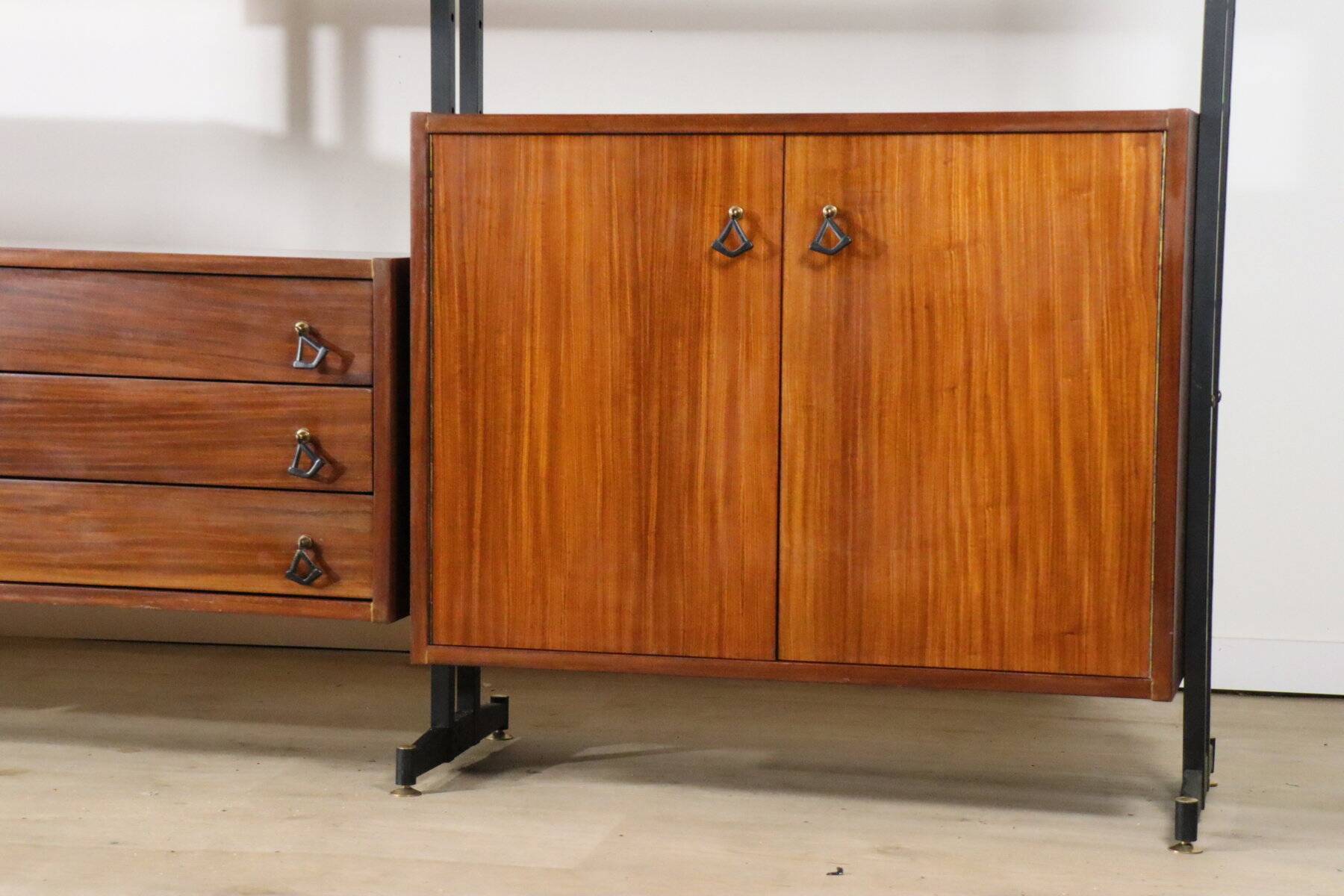 Vintage Italian bookcase in wood and metal, 1960