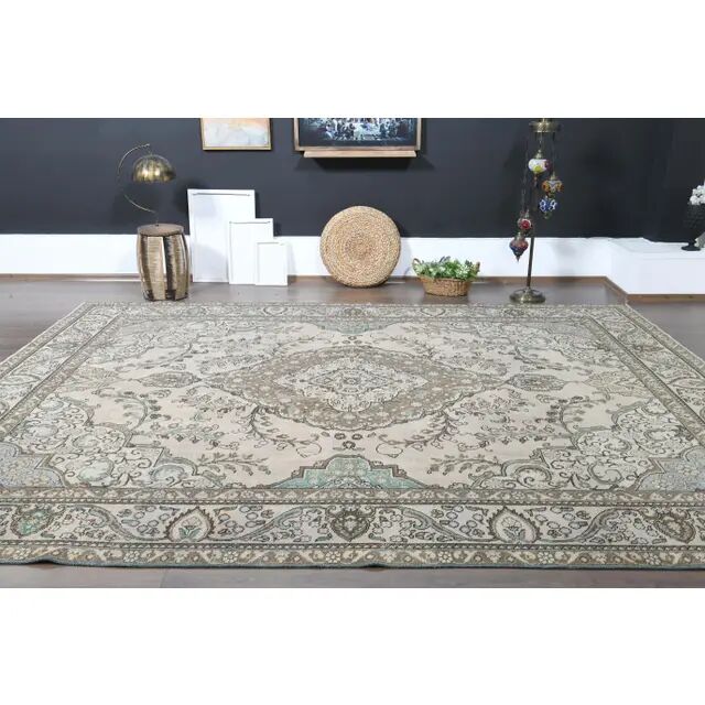 1970s Vintage Persian Handmade Wool Cotton Pink Area Rug 286x380