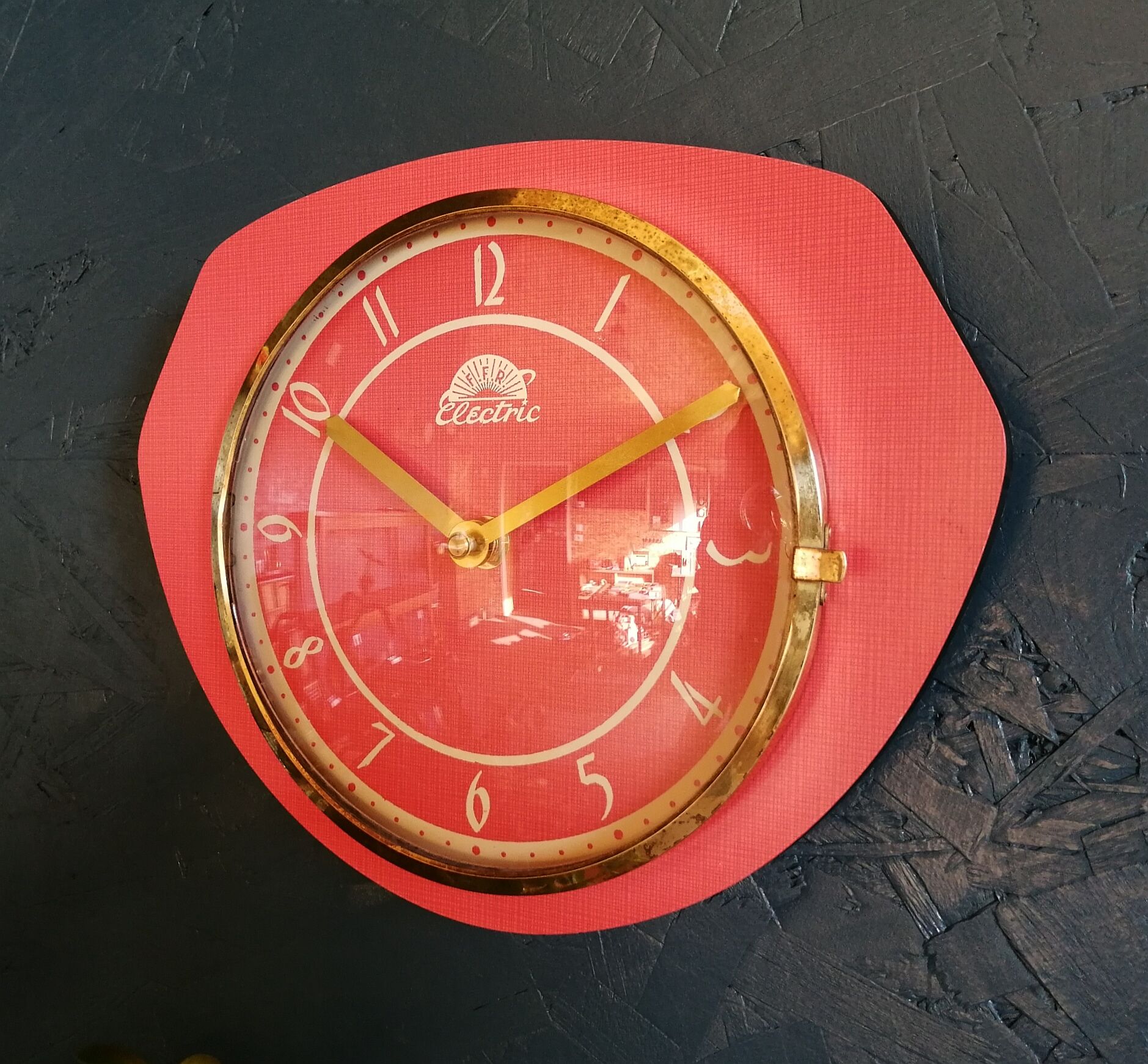 Vintage formica clock silent wall clock "FFR crimson red"