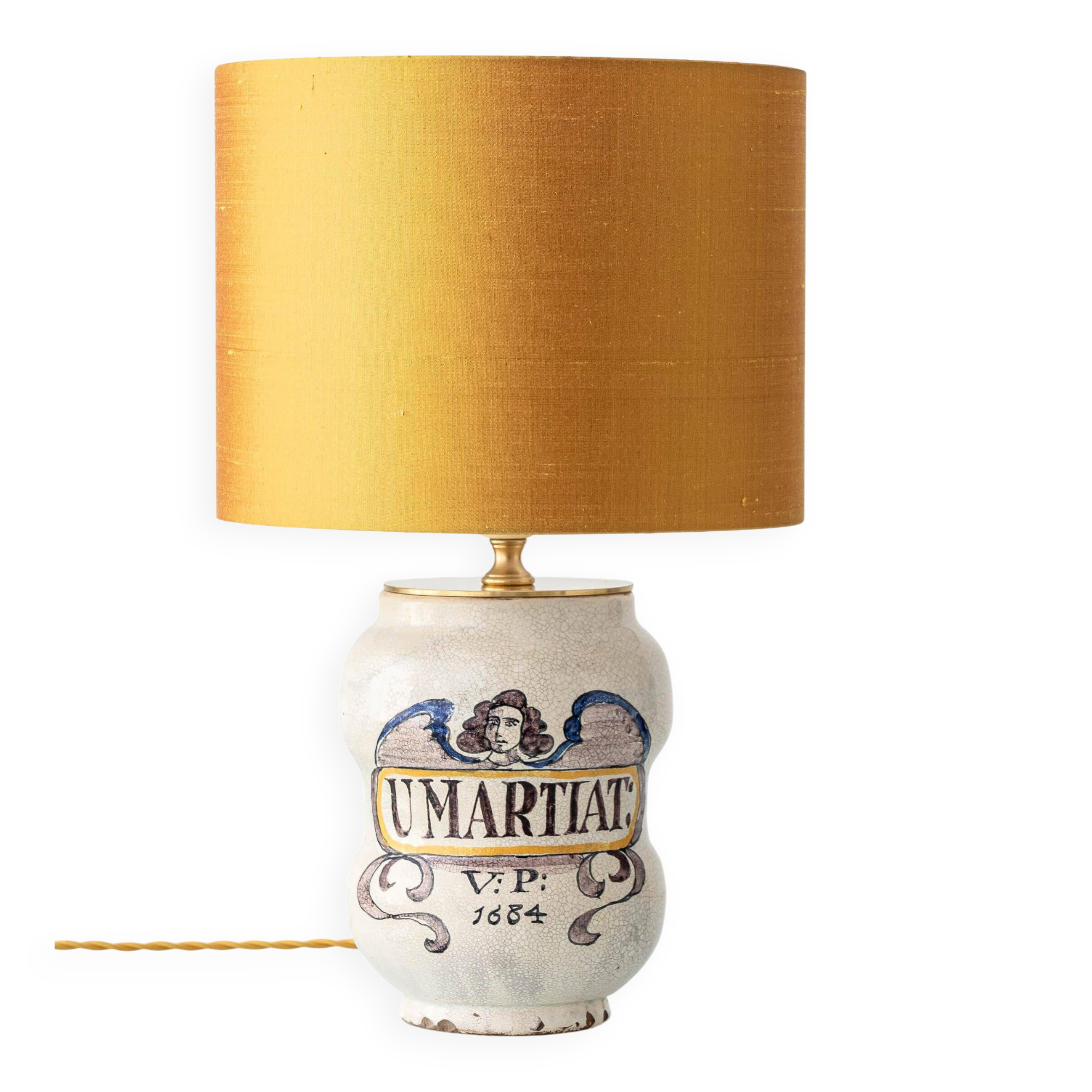 Italian apothecary jar table lamp with new Dupion silk shade, 19th century.