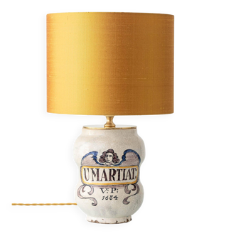 Italian apothecary jar table lamp with new Dupion silk shade, 19th century.