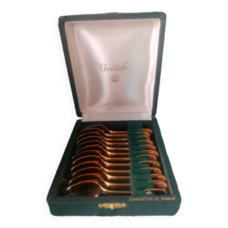Box of 12 Christofle mocha spoons in gold-plated metal, Vendome model