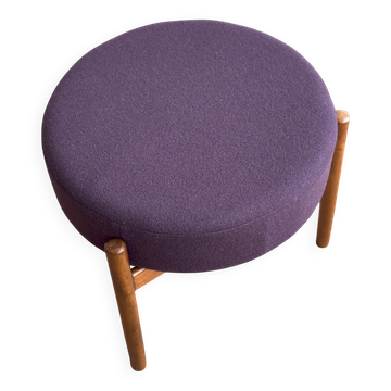 Tabouret Mid-Century en bois avec tissu Kvadrat, design danois