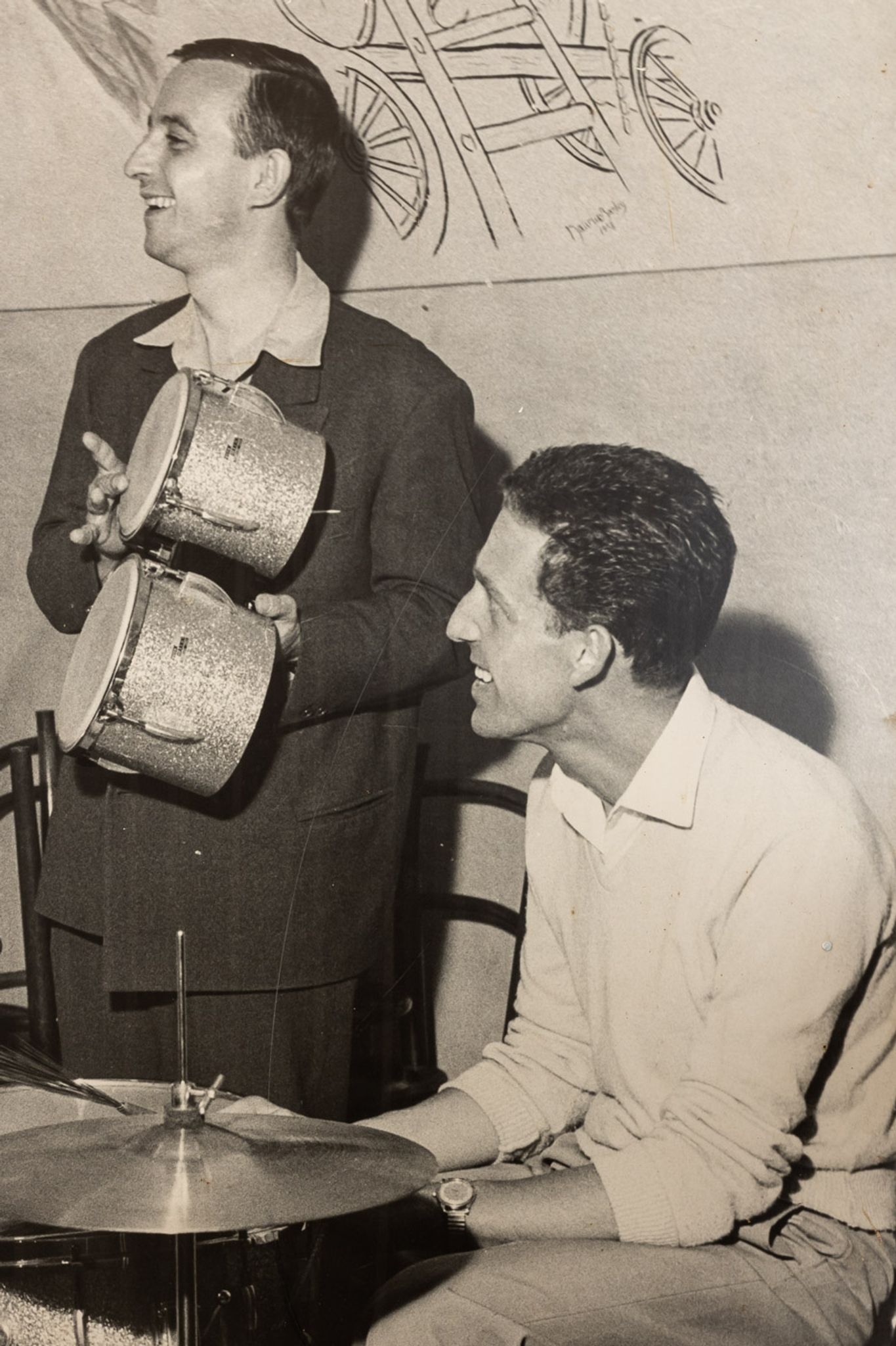 Jazz Band, 1940s b/w images on heavy wooden panels, 85 x 99 cm