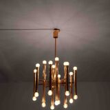 Grand lustre tubulaire Sciolari en laiton, Italie années 1960