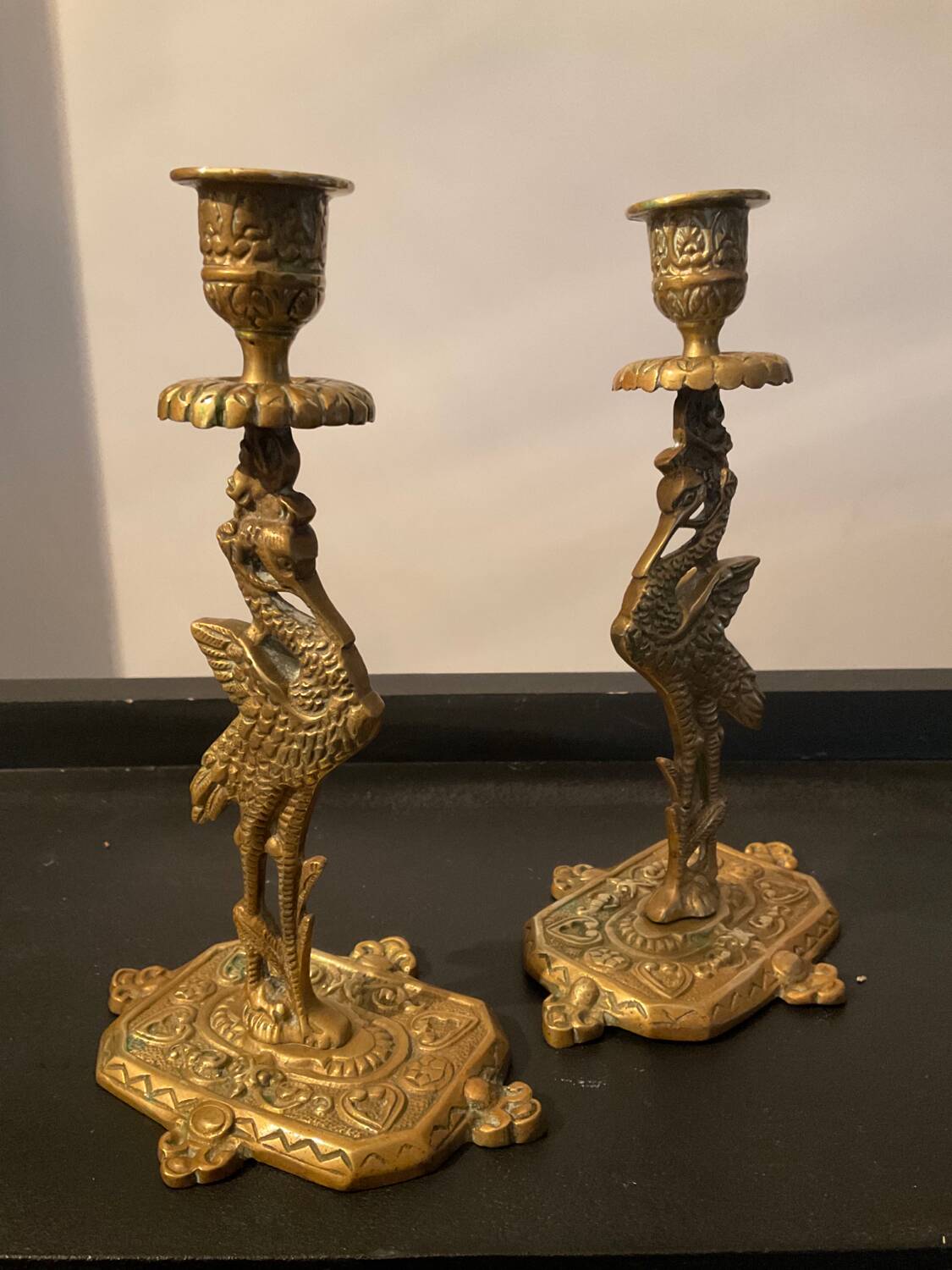 Pair of old bronze candlesticks