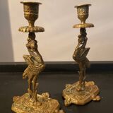 Paire d’anciens bougeoirs en bronze