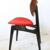 Mid-century mahogany wood and purple fabric set — drop-leaf table + 6 Butterfly chairs by G-Plan