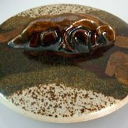 Vegetable dish, covered pot, glazed ceramic art, 1970s, signature to be identified