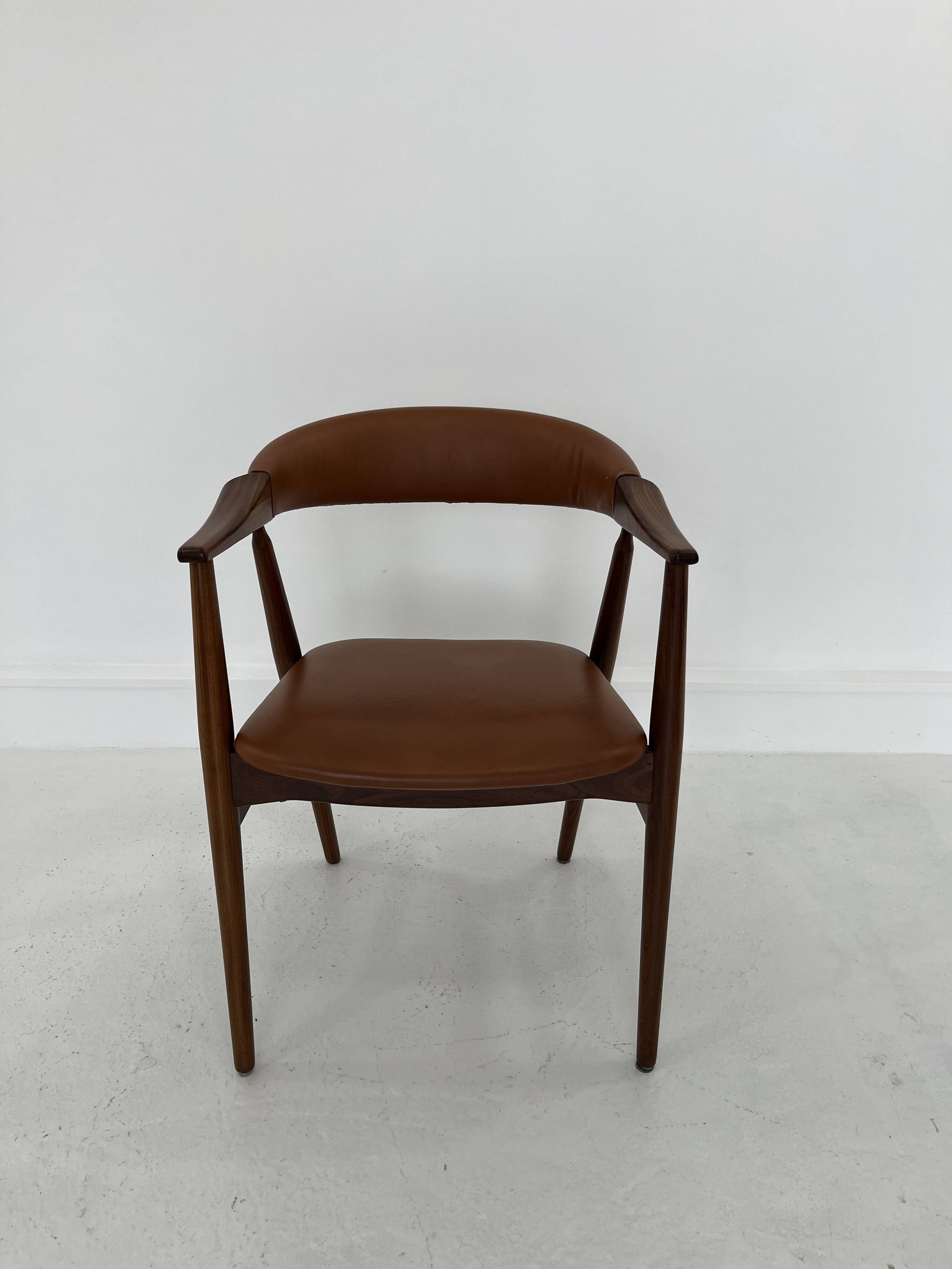 Teak Armchair in Brown Leather by Th. Harlev, 1960s