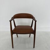 Teak Armchair in Brown Leather by Th. Harlev, 1960s