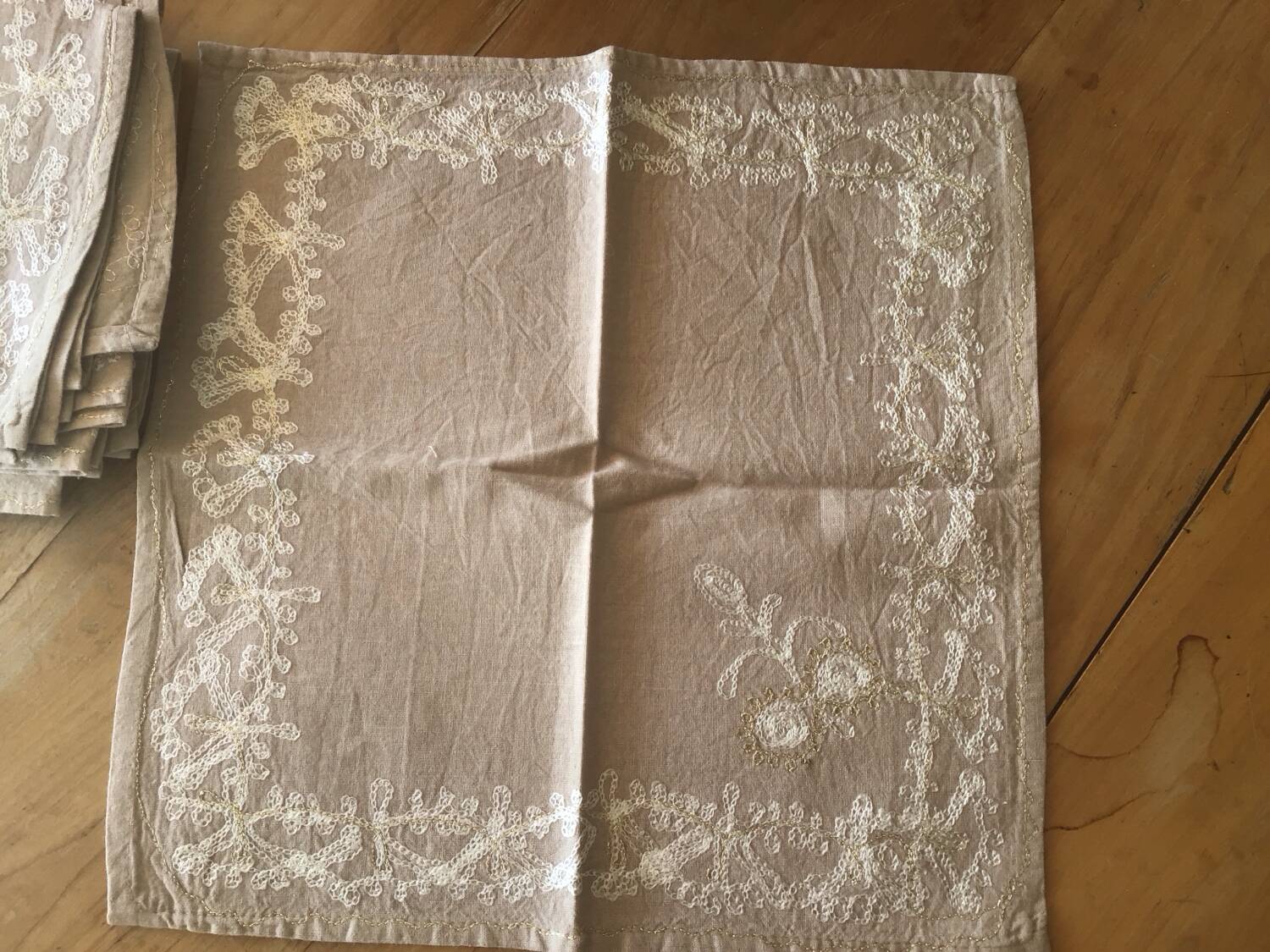 Set of 8 antique embroidered napkins