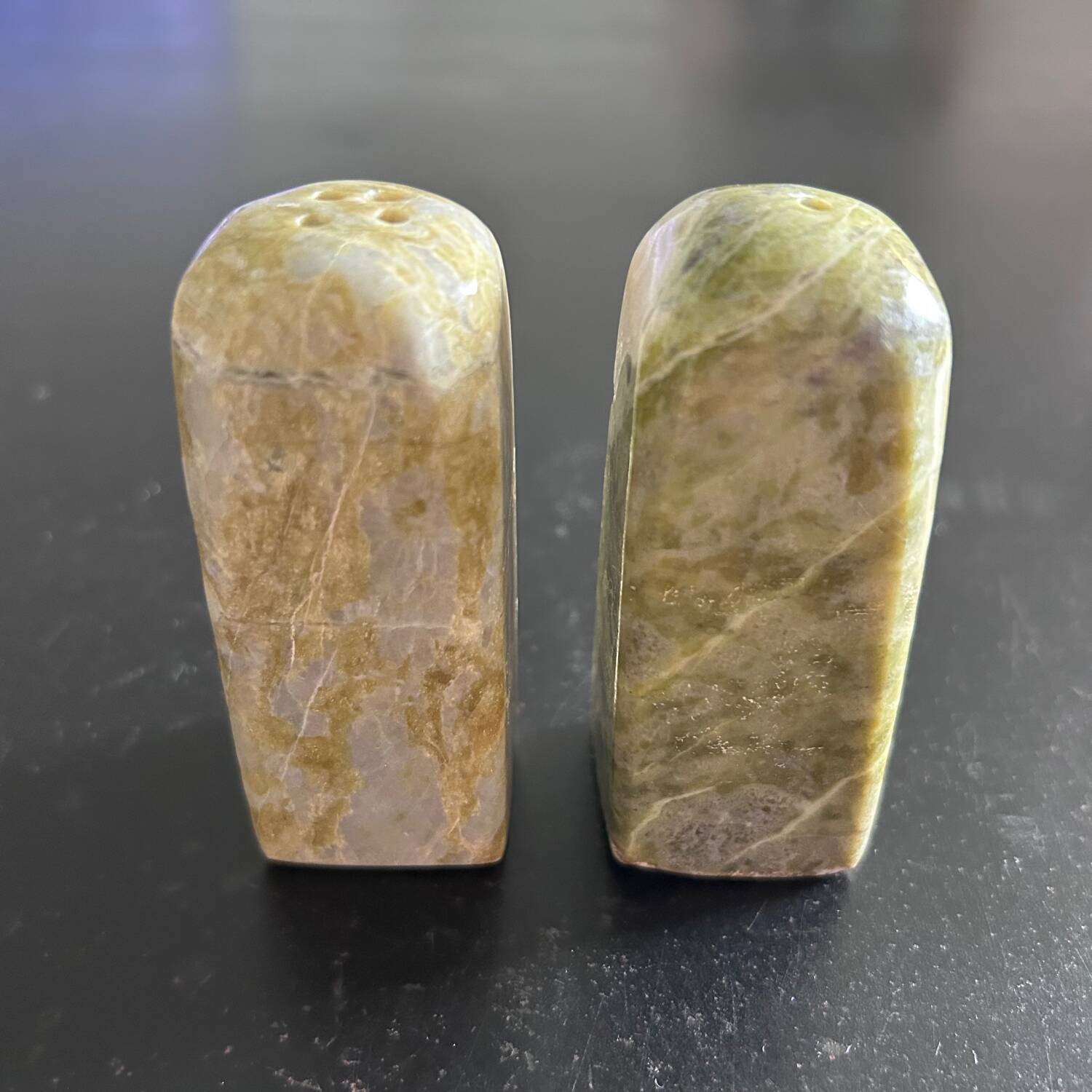 Salt and pepper shakers made of Connemara marble