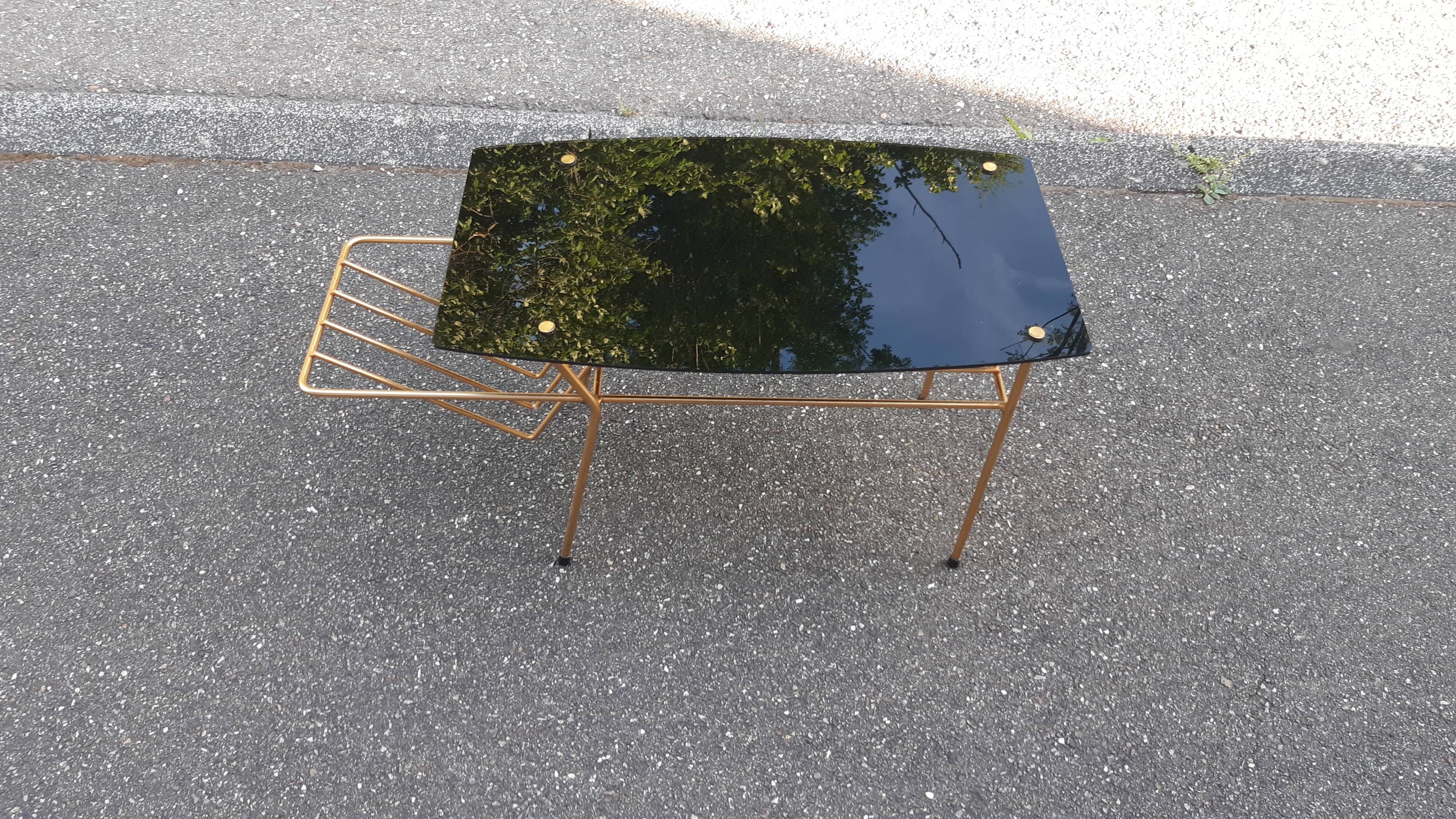 End of sofa black glass and brass 1970