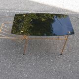 Bout de canapé verre noir et laiton  1970