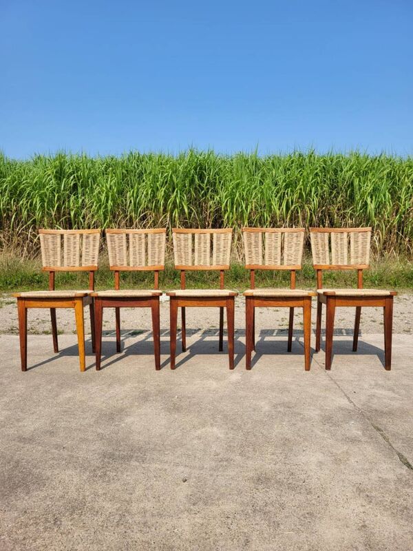 Lot de 6 chaises vintage hollandaises Mart Stam a2-1 en bois de jonc rustique 1947