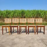 Set 6 vintage Dutch Design chair Mart Stam a2-1 wood rush rustic 1947