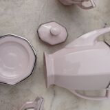 Coffee service, art deco tea, powder pink and silver stamped Czechoslovak porcelain