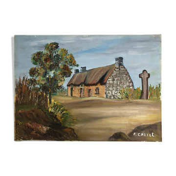 Breton house and calvary tableau