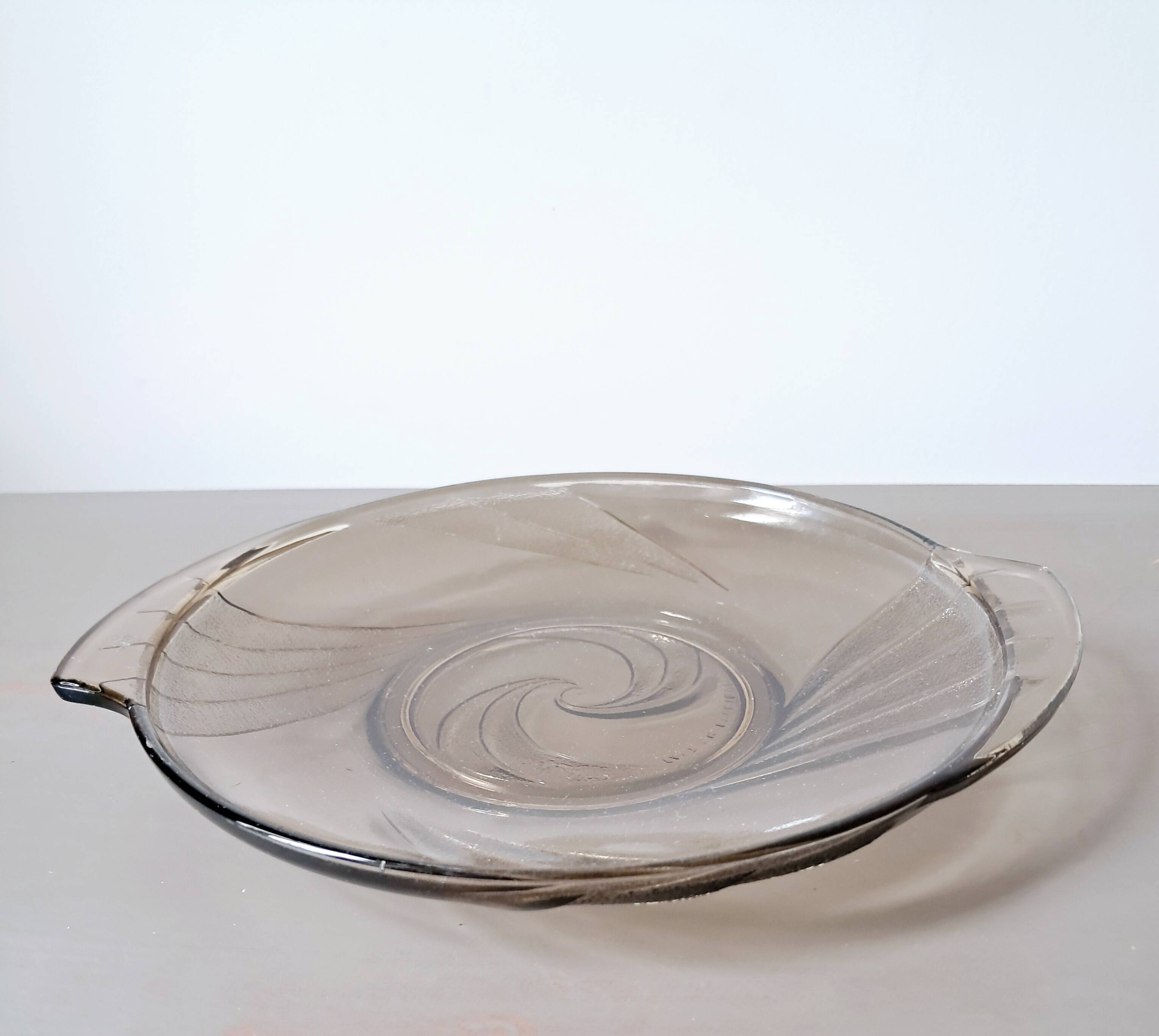 Art Deco clear glass dish. Val Saint Lambert. Belgium