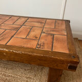 Oak and ceramic coffee table from the mid-20th century.