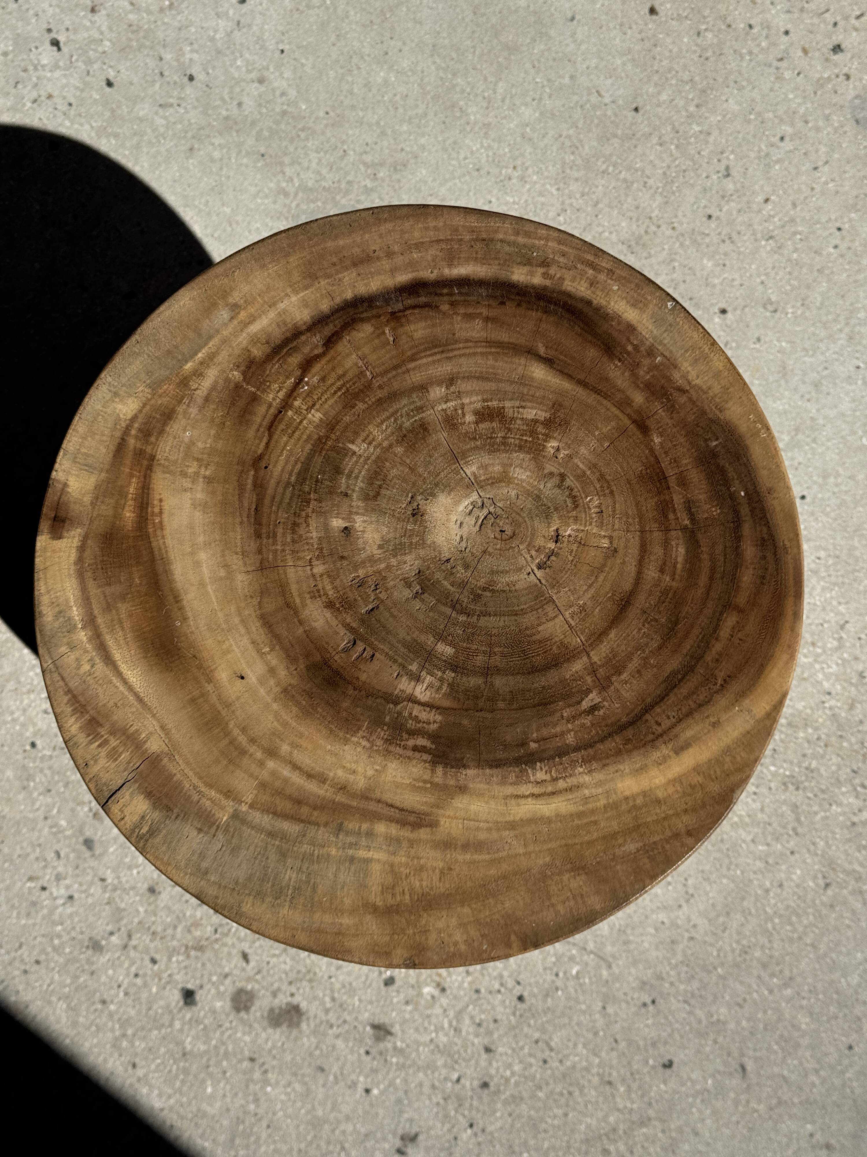 Stool, side table, end table in solid suar wood, spheres H50 D39.