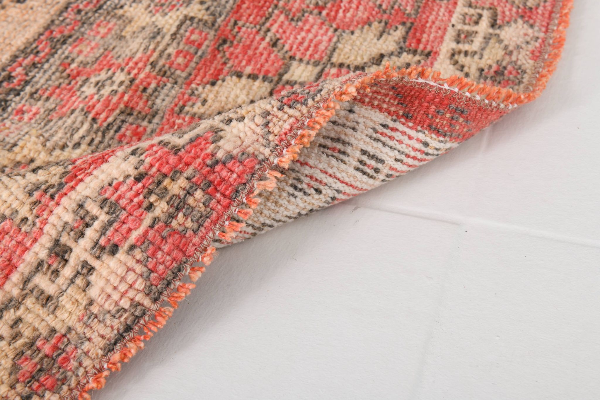 Pale Red & Peach Vintage Runner Rug, 80x301Cm