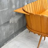 Brutalist corner bench in oak – European design, 1960s/70s