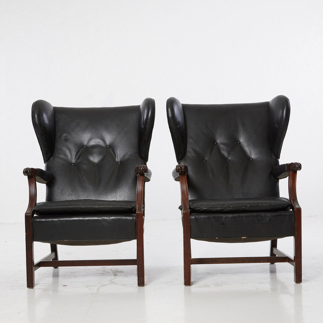 Paires de fauteuils scandinave en cuir noir