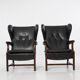 Paires de fauteuils scandinave en cuir noir