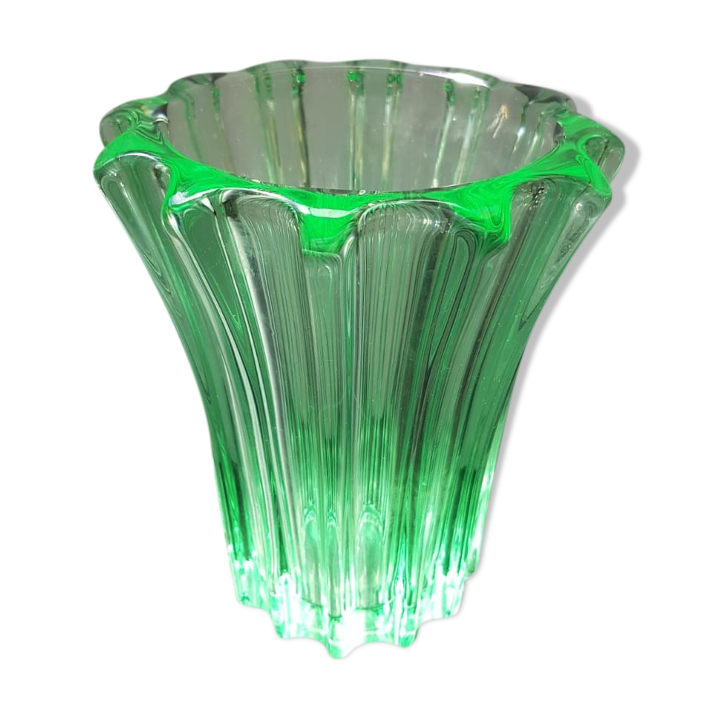 Old P d'Avesn vase uranium green glass made in France vintage