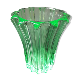 Old P d'Avesn vase uranium green glass made in France vintage